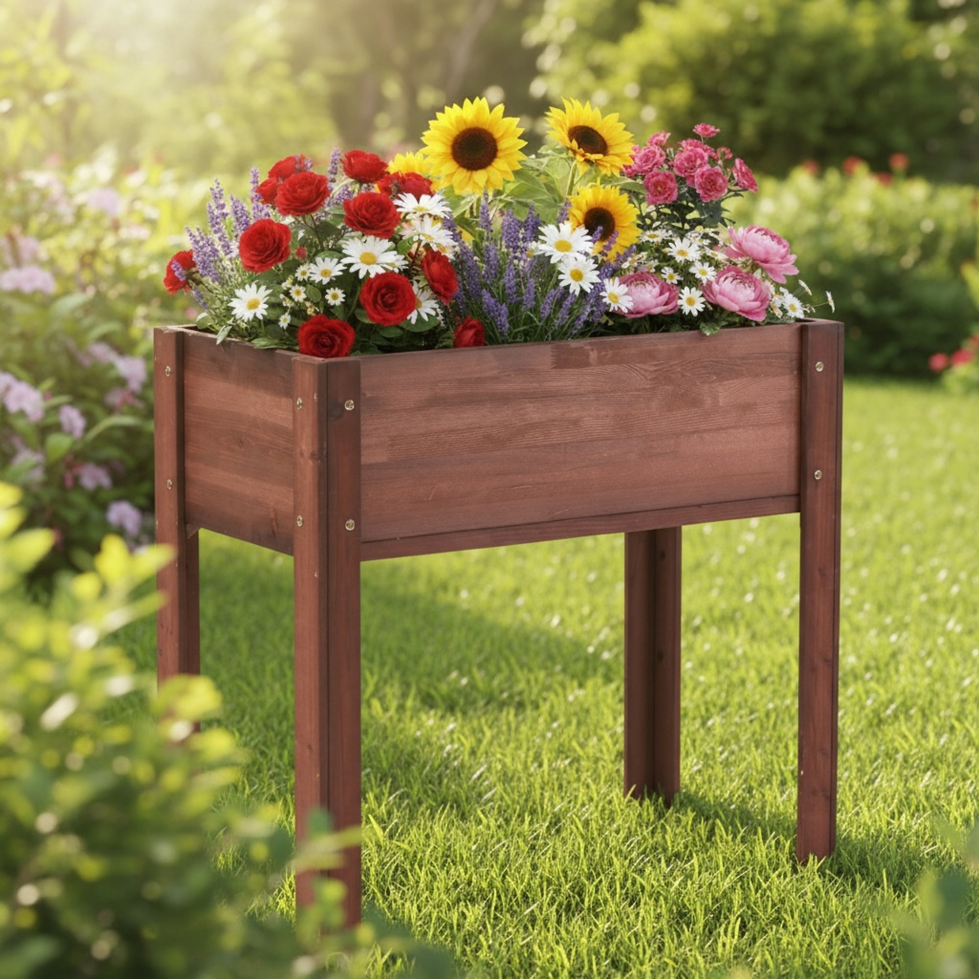Jopath Brown Raised Garden Bed with Legs, Elevated Wooden Planter Box for Outdoor Plants Flowers Fruits Vegetable Herb Growing(31"x31"x16")