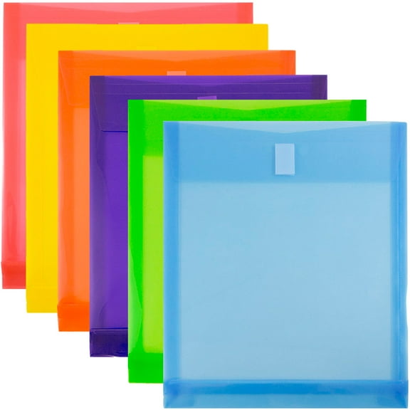 JAM Plastic Hook & Loop Envelopes, 9.8x11.8x1, 12/Pack, Assorted, 1 Inch Expansion
