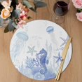 thumbnail image 3 of Purple Coastal Round 15 Inch Placemats Set of 4, Summer Ocean Coral Jellyfish Seahorse Starfish HeatResistant Non Slip Place Mats for Dining Table, Wipeable Kitchen Table Mats for Housewarming, 3 of 9