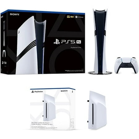 PlayStation 5 Pro Console + Disc Drive For PS5 Digital Edition Consoles - Includes PS5 Pro Console & DualSense Controller - 16 GB RAM - 2 TB SSD - Custom Integrated I/O - Up to 120fps @ 120Hz output