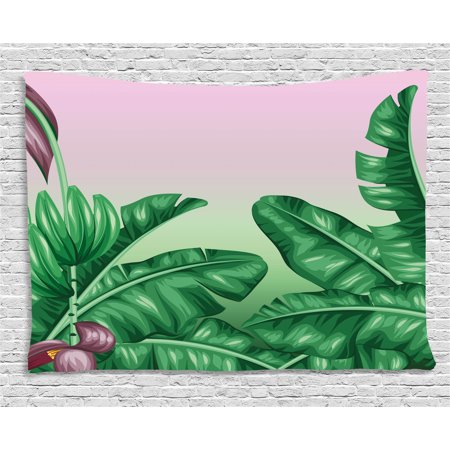 Botany Tapestry, Exotic Flowering Plants Wild Orchid Blooms Romantic Mother Earth Print, Wall Hanging for Bedroom Living Room Dorm Decor, 80W X 60L Inches, Hunter Green Dried Rose, by