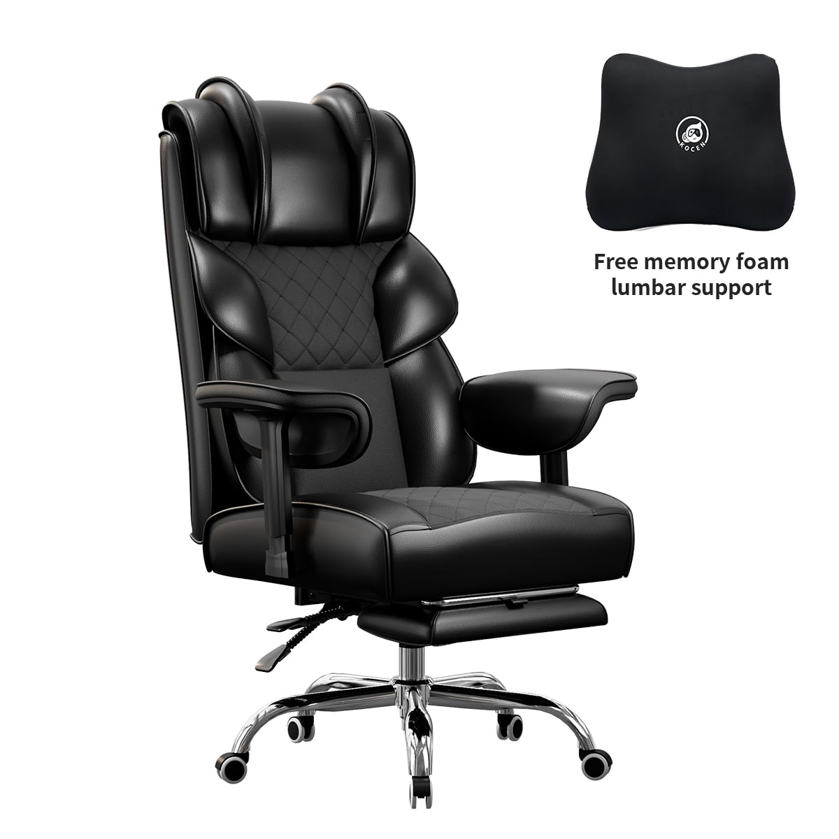 KOCEN Big and Tall Office Chair, Desk Chair with Soft Adjustable Armrests, Ergonomic High Back Gaming Chair with Lumbar Support, Executive Computer Chairs with Footrest(PU Leather, Black)