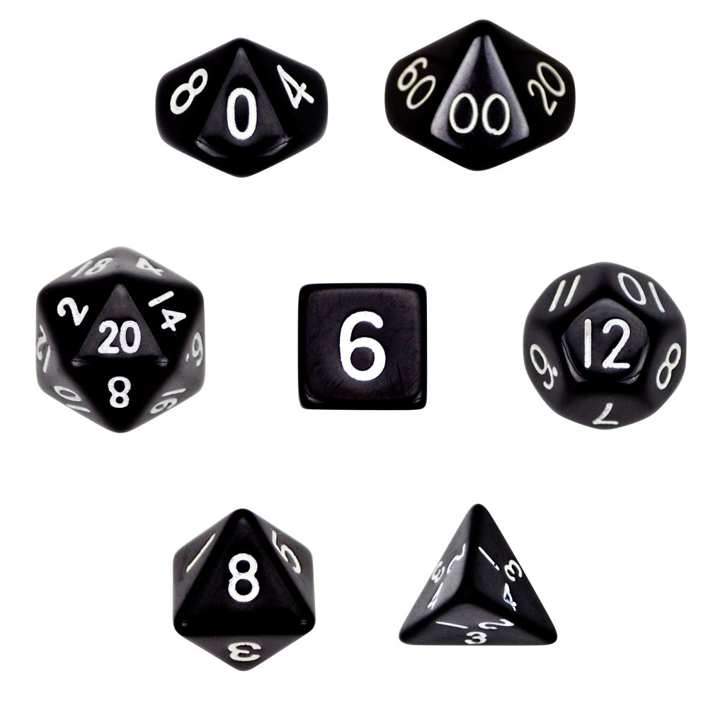 Wiz Dice 7 Die Polyhedral Dice Set in Velvet Pouch Opaque Black