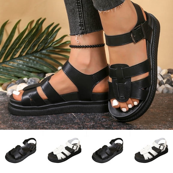 Miluxas Chunky Sandals for Women,Platform Sandals for Women,Ankle Strap Casual Open Toe Arch Support Sandals Black 9.5(43)