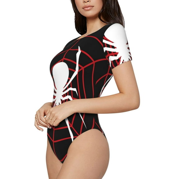Rateoe Spider On The Web Printed Women Rash Guard Short Sleeve,Tummy control Swimsuit Surfing Swimsuit Bathing Suit Short-sleeved Onesie UPF 50