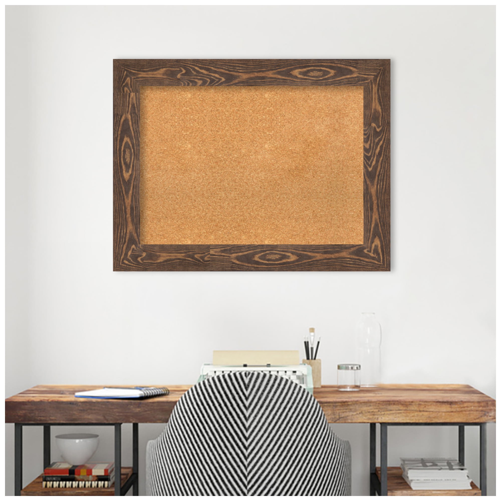 Amanti Art Natural Cork Board Wood Framed Bridge Brown Bulletin Board 34 in. x 26 in.