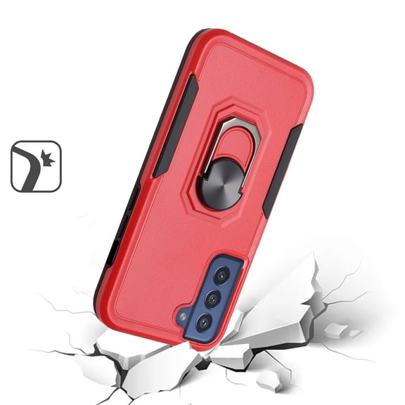 For Samsung Galaxy S21 Ultra Hybrid Tough Strong Dual Layer Hard PC TPU with Flat Magnetic Ring Stand Heavy-Duty Armor Cover ,Xpm Phone Case [ Red ]