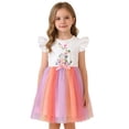 thumbnail image 3 of Girls' Easter Dress Funny Cute Floral Bunny Print Puff Short Sleeve Sash Skirts Lightweight Trendy Casual Comfy Outfits, 3 of 9
