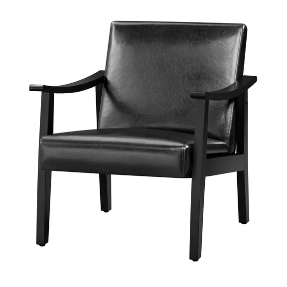 Accent Chair, Mid-Century Modern Armchair with Solid Wood Legs, Reading Leisure Chair with High Back, Living Room Bedroom Waiting Room Armchair, Black