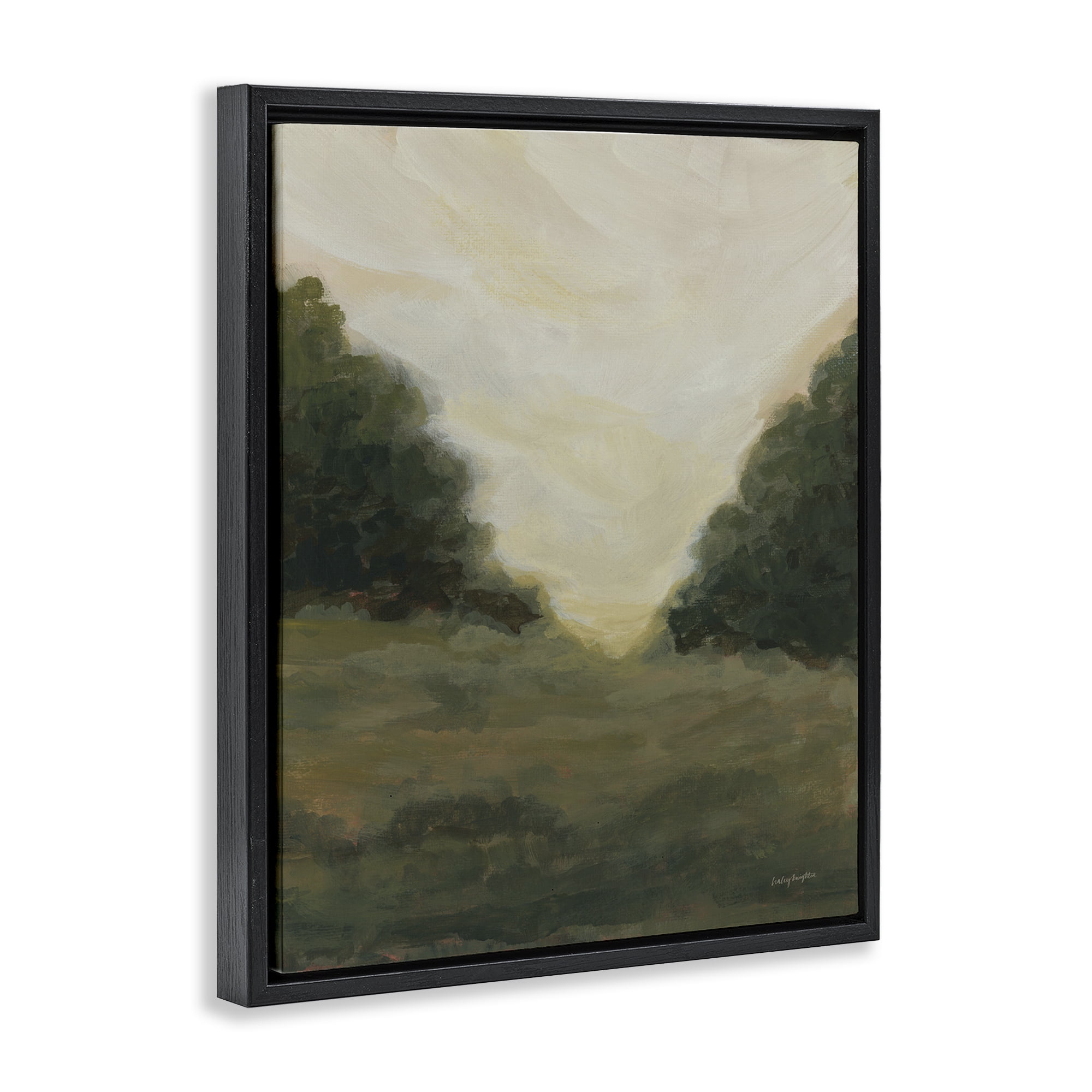 Stupell Industries Serene Green Field View Landscape Painting Black Floater Framed Art Print Wall Art, 17 x 21