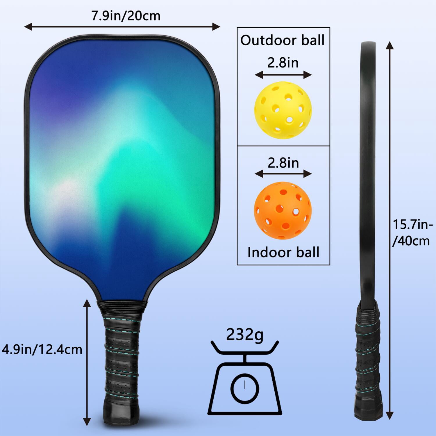 Pickleball Paddles Set Of 2, Fiberglass Surface, Fluid Smoke Aurora Art Style, 4 Balls & Bag