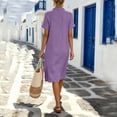thumbnail image 6 of AKOEE Women's Summer Dress Cotton Linen Pleated V Neck Boho Beach Knee Length Short Dress with Pockets (2XL, Purple), 6 of 8