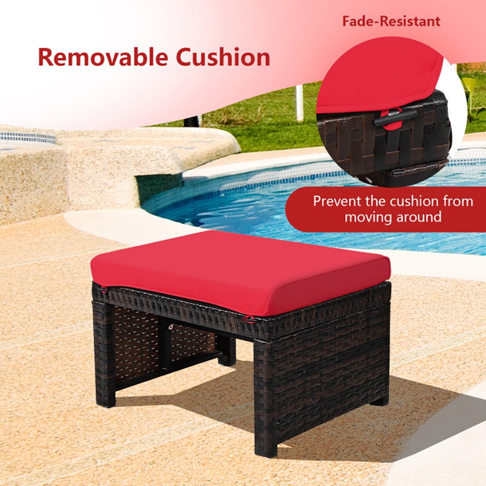 Aimee Lii 2 Pieces Patio Rattan Ottomans with Soft Cushion for Patio and Garden, Outdoor Patio Furniture Set, Red Aimee Lii 2 Pieces Patio Rattan Ottomans with Soft Cushion for Patio and Garden, Outdoor Patio Furniture Set, Red