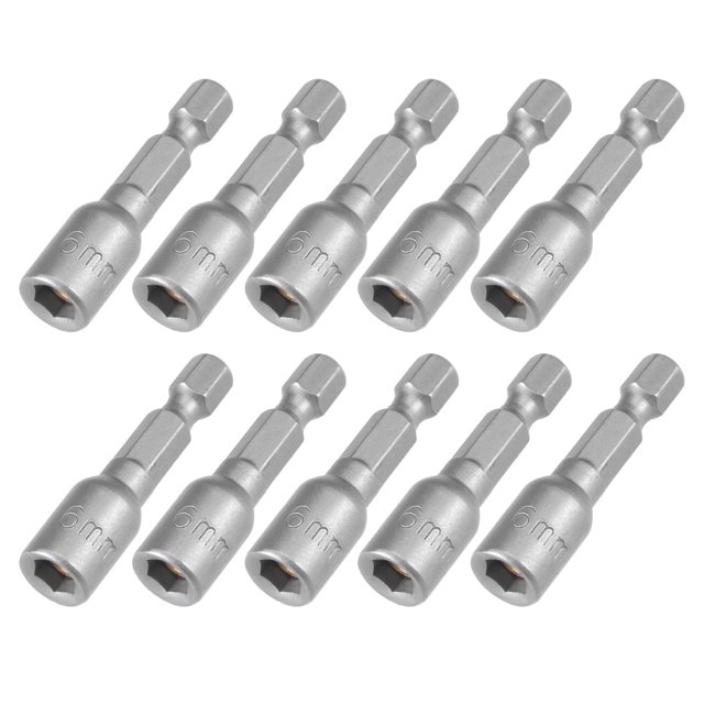 Unique Bargains 10Pcs 1/4' Quick Change Shank Cr-V 6mm Magnetic Nut Setter, 1.65' Length
