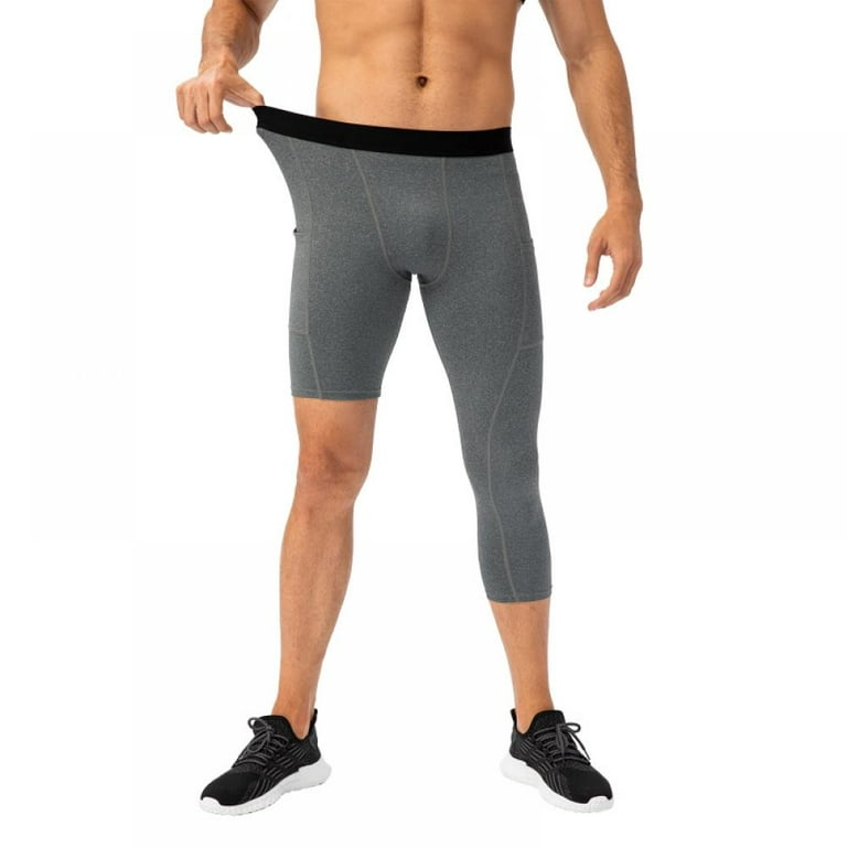 Men's Tight One-leg Gym Pants Pocket Long Short Foot Basketball Training  Leggings Quick Drying Seven Points Sweatpants 