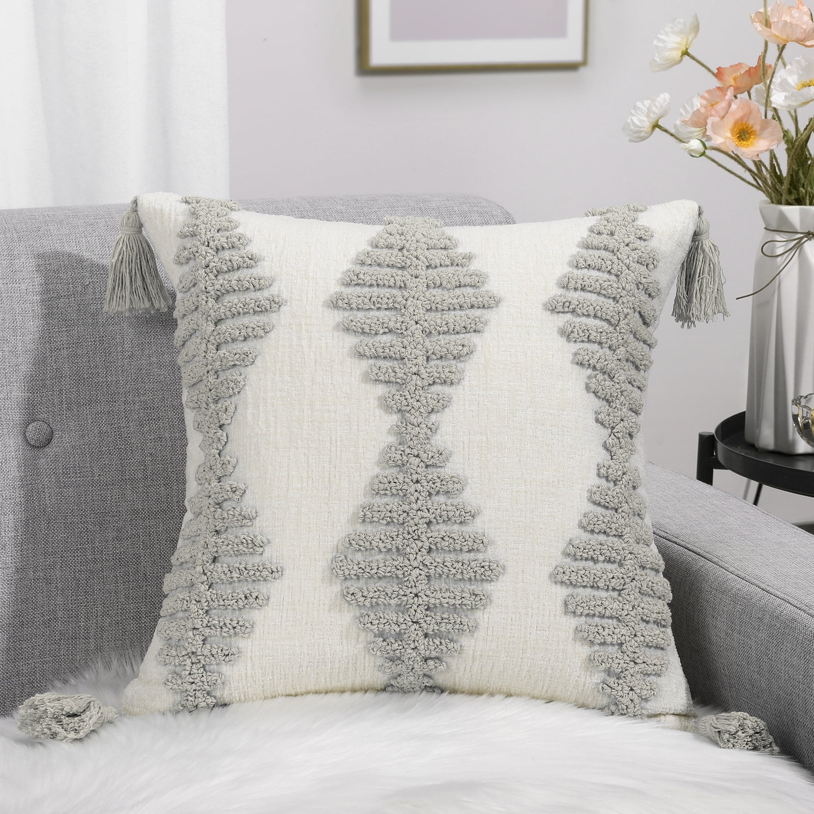 Lewondr Decorative Throw Pillow Covers,Boho Square Couch Pillow Case Polyester Linen Woven Sofa