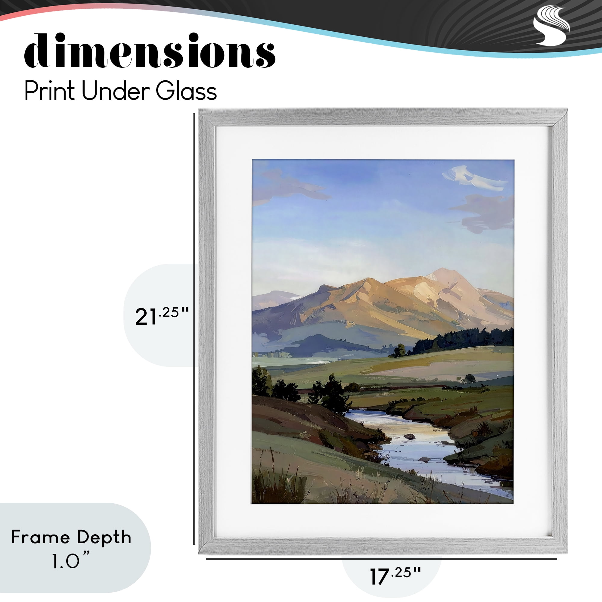 Stupell Industries Across The Valley River Gray Framed Print Under Glass, design by Alonza Saunders