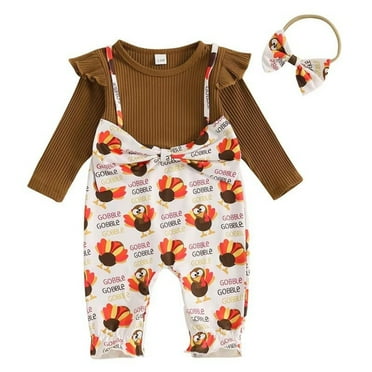 Coerni My First Thanksgiving Baby Boy Outfit Turkey One Pi𝐞ce Romper Long Sleeve Onesie Winter Outfit with Cute Headband