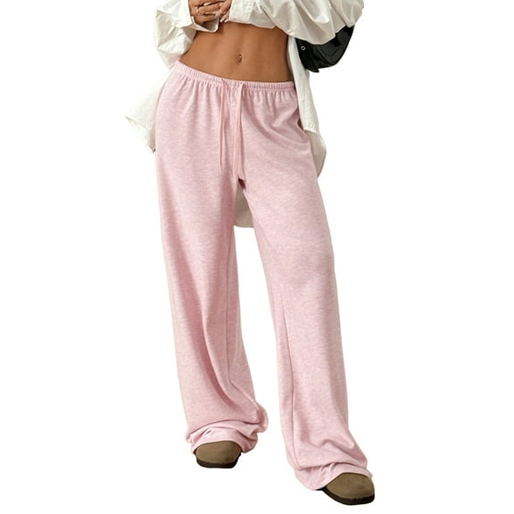 Women'S Drawstring Waist Straight Streetwear Wide Leg Sweatpants Casual Loose Baggy Long Summer Pants Pink XS