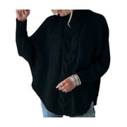Frontwalk Sweater for Women Long Sleeve Turtleneck Knitted Sweaters Autumn Winter Casual Loose Cable Knit Sweaters Black L