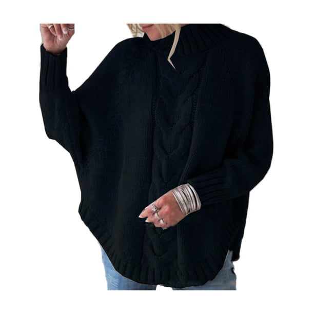 Oucaili Suéter para mujer Suéteres de punto de cuello alto de manga larga Suéteres de punto de cable sueltos casuales de otoño invierno
