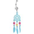 thumbnail image 1 of 14ga Attrape-Rêves avec une Plume Bleue Pendent le Nombril Anneau de Piercing, 1 of 1