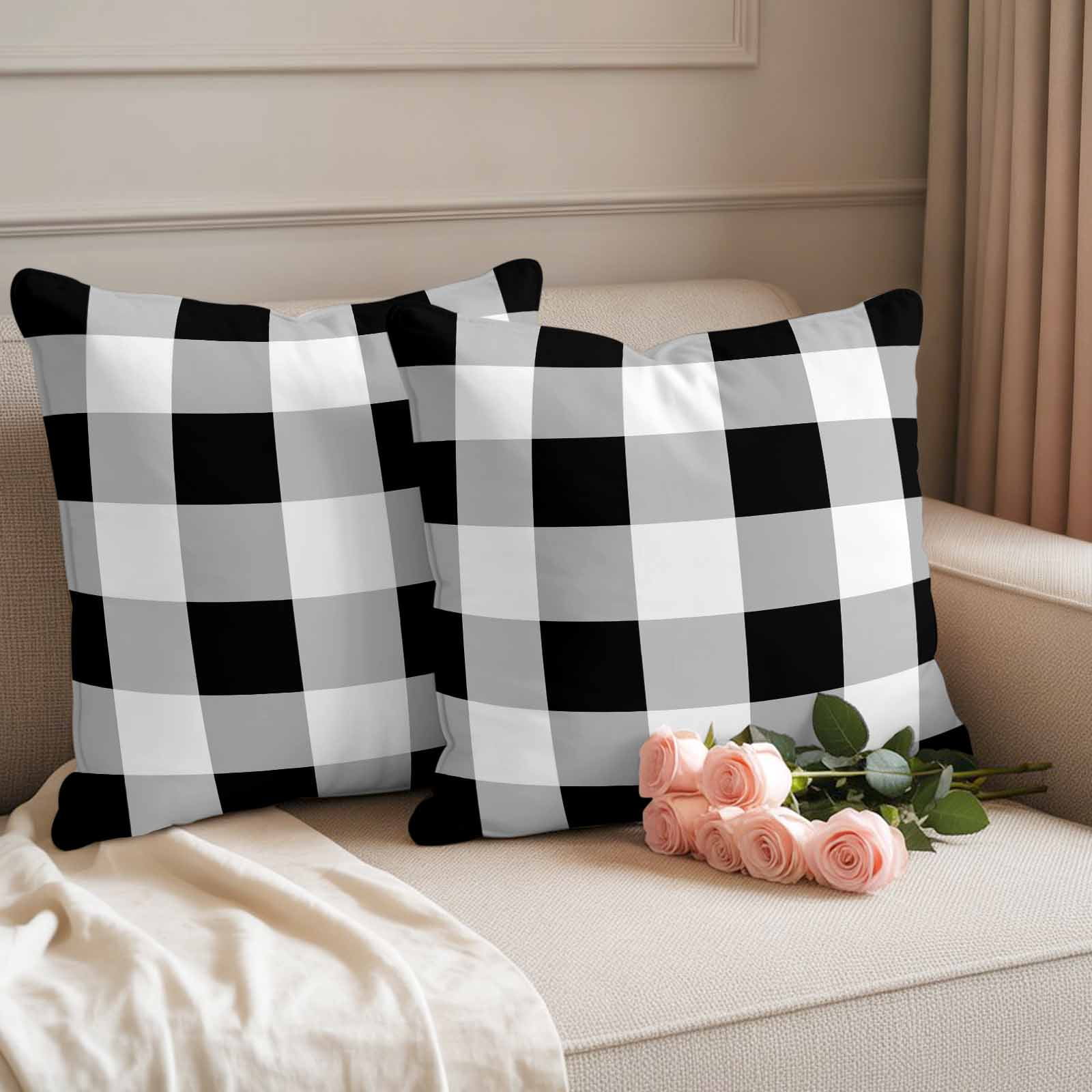Pack of 2 Outdoor Pillow Covers,Waterproof Black White Plaid Throw Pillow Covers,Spring Farmhouse Buffalo Checkered Decorative Pillowcases Cushion Covers for Couch Pillow Sham Protector 26x26 Inch