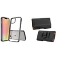thumbnail image 1 of Bemz Case and Pouch Bundle for iPhone 14 Pro: Fusion Protector Slim Case (Black/Clear) and PU Leather Magnetic Belt Holster, 1 of 9