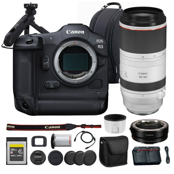 Canon EOS R3 Mirrorless Camera | 24MP Full Frame Sensor 6K RAW Recording | High Speed Autofocus Professional Action and Sports Camera (4895C002)   Canon RF 100-500mm Lens   240GB Card   More