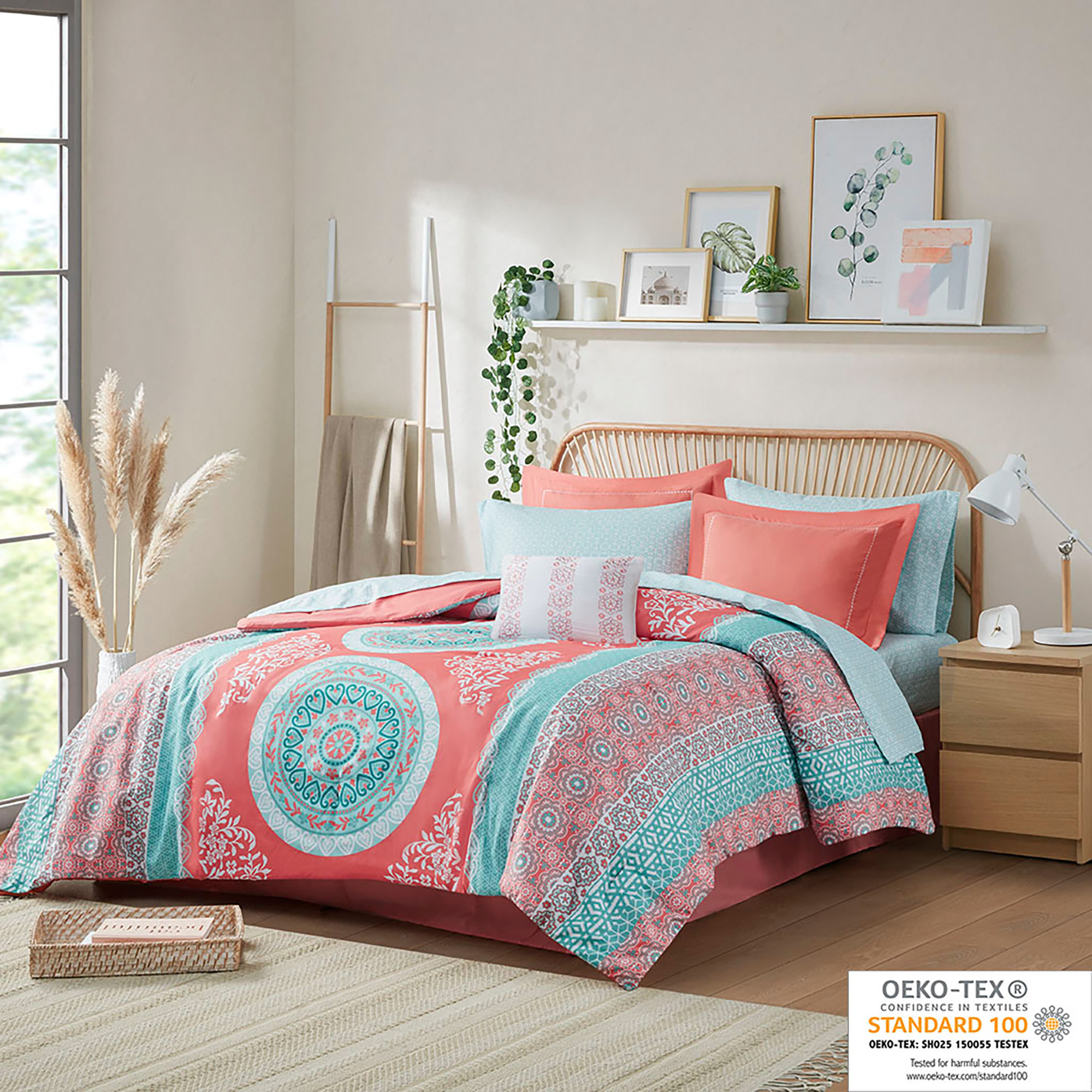 Intelligent Design 9-Piece Queen Comforter Sets with Sheet Bed in a Bag Coral Medallion Print Bedding Sets - image 3 of 12