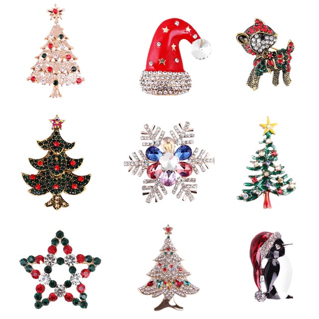 Broches navideños, regalos de joyería navideña para niñas, incluidos árboles de Navidad, Papá Noel, cascabeles, etc.
