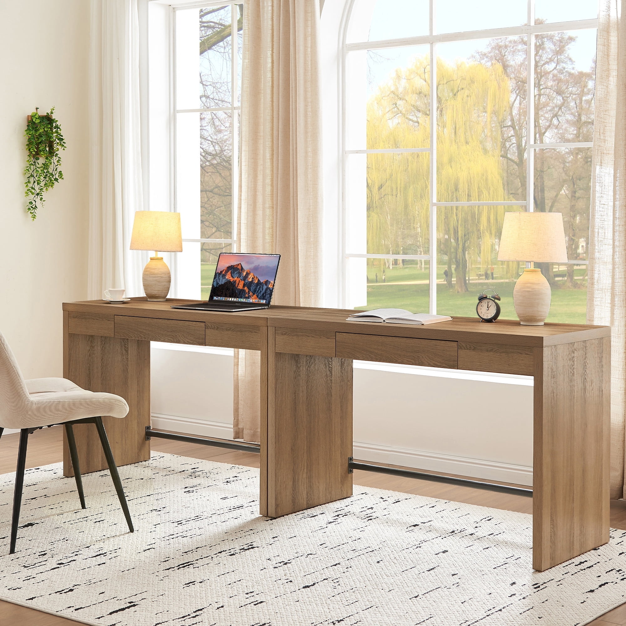 SICOTAS 47.4 inch Computer Desk with Drawer, Wood Writing Desk Set of 2, Small Study Table for Home Office in Oak