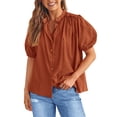 thumbnail image 1 of Camisa PRETTYGARDEN con Botones y Mangas Farol en Rojo Ladrillo M, 1 of 8