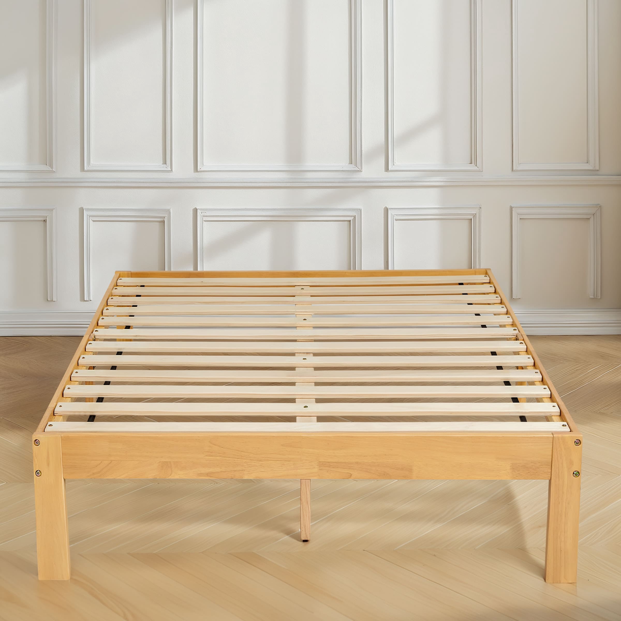 Subrtex 12" Solid Wood Platform Bed Frame with Wooden Slats, Natural Wood, Full
