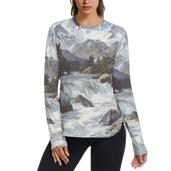 FORMRS Womens Long Sleeve Shirts UPF 50 Sun Protection Quick Dry Fishing Hiking Tops, Size S-2XL, River and Mountains