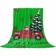 thumbnail image 2 of Merry Christmas Throw Flannel Blanket 50x60In Truck Tree Plaid Snowflake Green Background Super Soft Cozy Bed Blanket, Lightweight Plush Fuzzy Bed Throw for Bedroom Sofa Couch Living Room, 2 of 4
