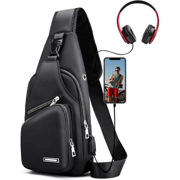 Mens Leather Crossbody Bag Trendy Sling Bag Man Purse Waterproof Sling Backpack Daypack Cross Body Chest Bag for Men