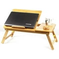 thumbnail image 3 of Easy Desk Bamboo Laptop Desk Adjustable Portable Table Lap Tray with USB Cooling Fan Notebook Computer Table Breakfast Serving Bed Tray Foldable and Drawer, 22” Medium Tilting Tray Top Surface, 3 of 5