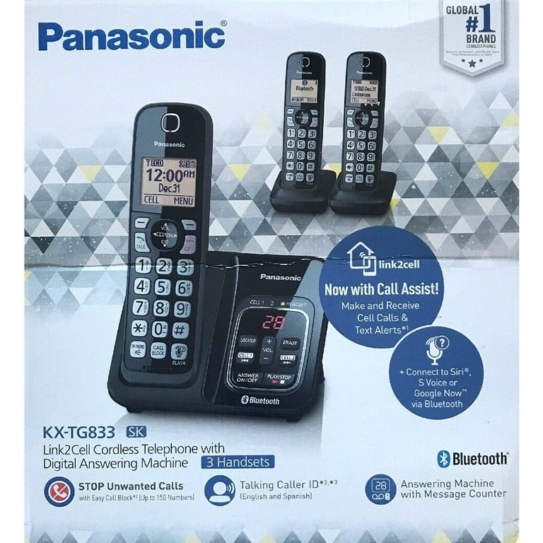 Panasonic KX-TG833SK Bluetooth Link2Cell 3 Handset Cordless Phone - Sam's  Club