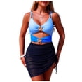 thumbnail image 1 of Ltctricy Swim Dress for Women Deep V Neck Cut out Ruched Color Block Drawstring Dress Bathing Suits One Piece Swimsuits, 1 of 3