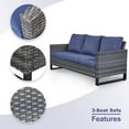 thumbnail image 3 of PARKWELL 6Pcs Patio Rattan Wicker Outdoor Conversation Sets 5 - Person Seating Group Patio Furniture Set, including Sofa, Chairs, Coffee Table and Ottomans with Blue Cushion, 3 of 6