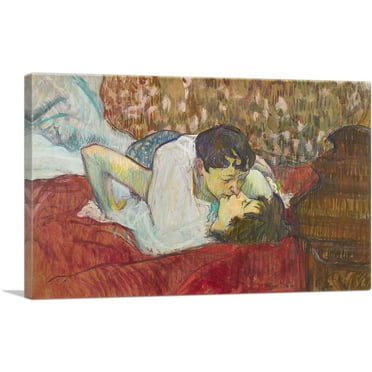 ARTCANVAS The Kiss 1892 Canvas Art Print by Henri De Toulouse-Lautrec - Size: 26" x 18" (0.75" Deep)