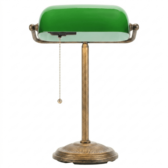 Bankers Desk Lamp, Vintage Green Glass Shade Table Lamp, Pull Chain Switch Retro Lighting for Home Office Study, Classic Small Desk Lamp with 350° Rotatable Shade, Green