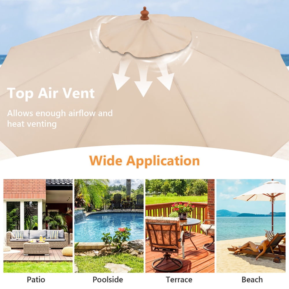 Aimee Lii 9.5 Feet Pulley Lift Round Patio Umbrella with Fiberglass Ribs, Sunbrella Umbrella Outdoor Patio, Beige Aimee Lii 9.5 Feet Pulley Lift Round Patio Umbrella with Fiberglass Ribs, Sunbrella Umbrella Outdoor Patio, Beige