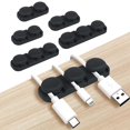 thumbnail image 1 of Organizador de escritorio con clips para cables, paquete de 5 soportes para cables, almacenamiento de gestión de cables de silicona para cables de cargador/ratón USB (negro), 1 of 5