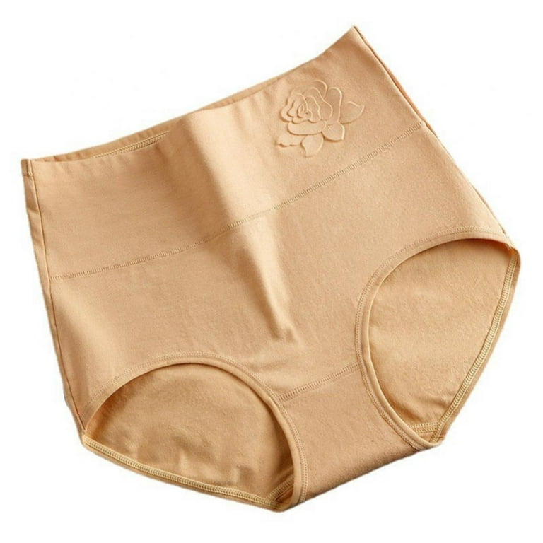 Xmarks High Waist Tummy Control Panties for Women, Cotton Underwear No  Muffin Top Shapewear Brief Panties Beige 