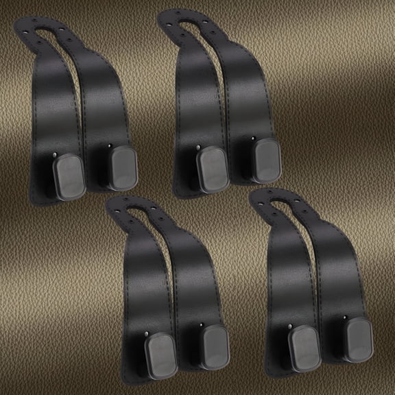 XIBUFE 4 Pack Headrest Hooks for Car,Leather Car Seat Back Storage Hooks,Car Purse Holder for Purses and Handbags