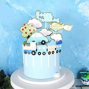 Angle View: DIY Happy Birthday Transportation Theme Cake Decoration Set For Kids Party Decoration Car Train Plane Helicopter Props