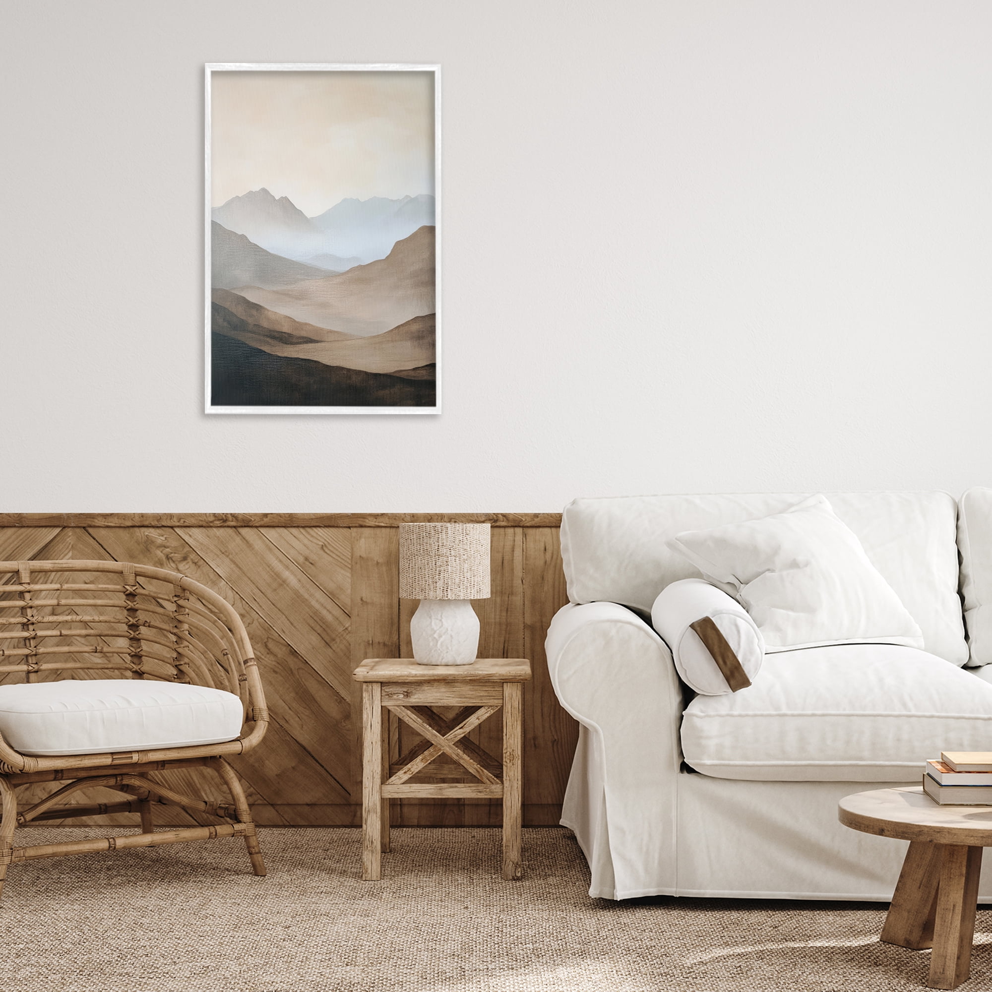 Stupell Industries Foggy Mountains Over Valley White Framed Giclee Art, design by Petal Prints Design