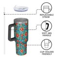 thumbnail image 4 of 40oz Pioneer Flower Floral Print Pattern Insulated Tumbler with Handle, BPA-Free Leak Proof Lid and Straws, Double Wall Vacuum, Hot 12h/Cold 34h, 4 of 6